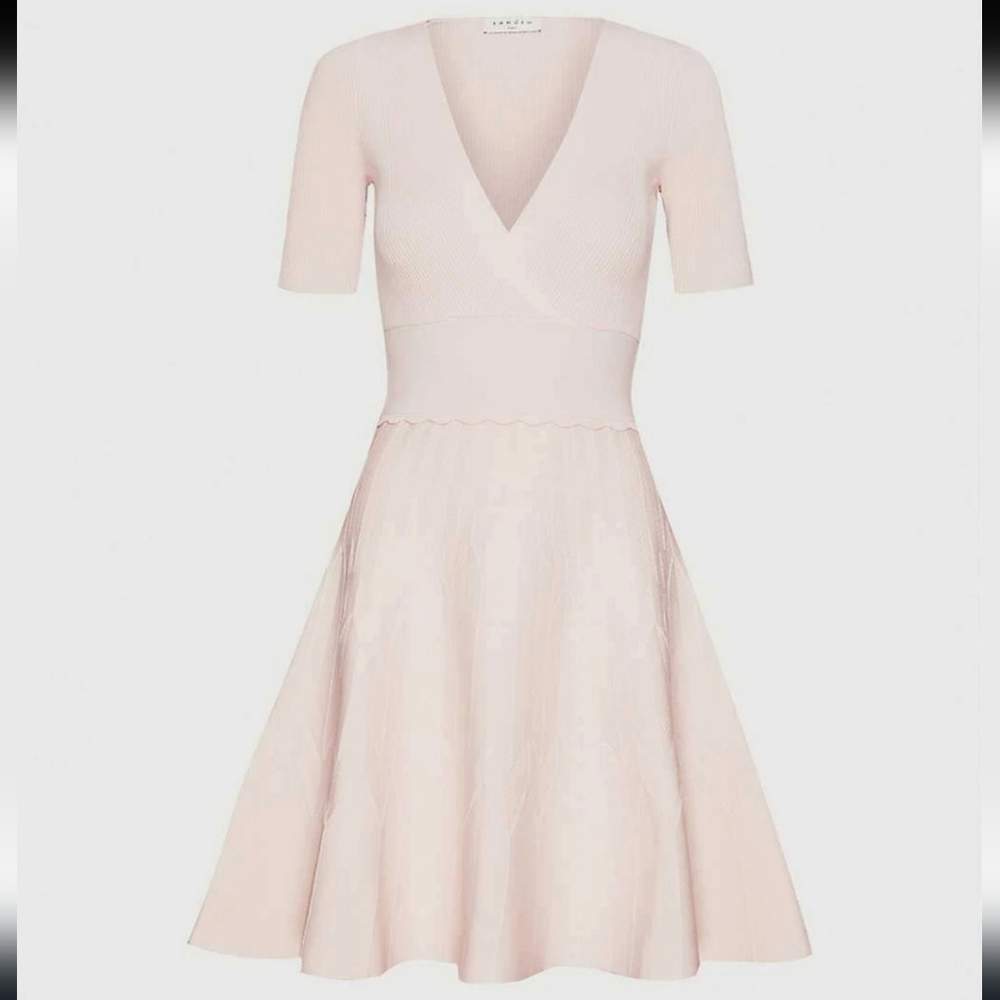 NWT SANDRO Esmera Wrap Effect Knitted Dress In Polaro Pink Size 6 - Picture 4 of 12